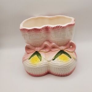 Vintage Pink White Baby Booties Planter Baby Shower Gift Nursery Decor MCM